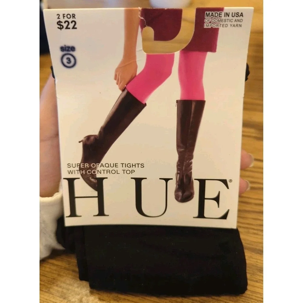 Hue Super Opaque Tights‎ Control Top Size 3 New In Package Black